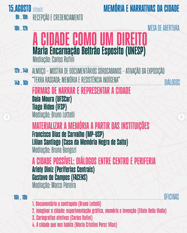 Programação do dia 1 da 1ª Bienal Repensar Sorocaba